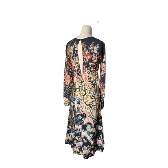 H&M Long Sleeve Printed Midi Dress – Bold Artistic Floral Print – Elegant Sz 2 - Picture 8 of 11